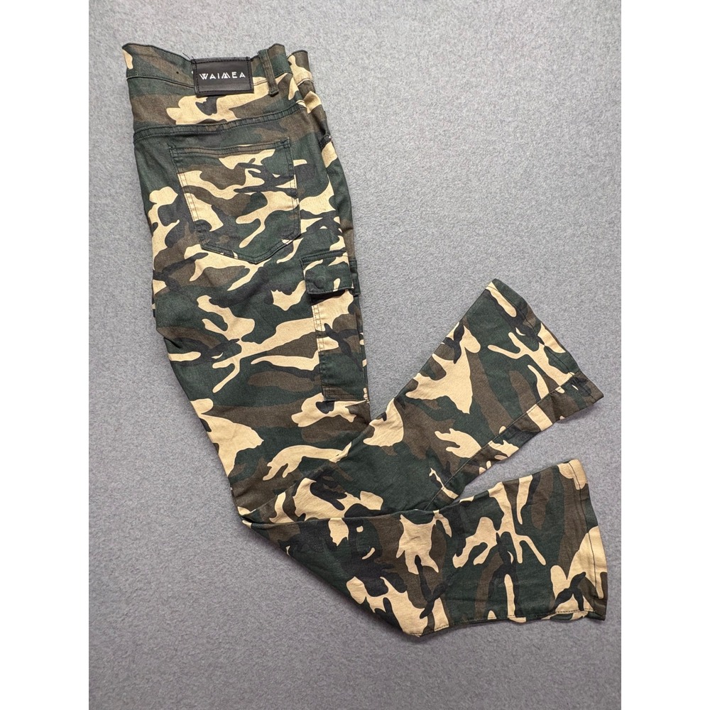 Waimea Stacked Fit Camo Cargo Pants Mens 40x36 Green Brown Camouflage Streetwear